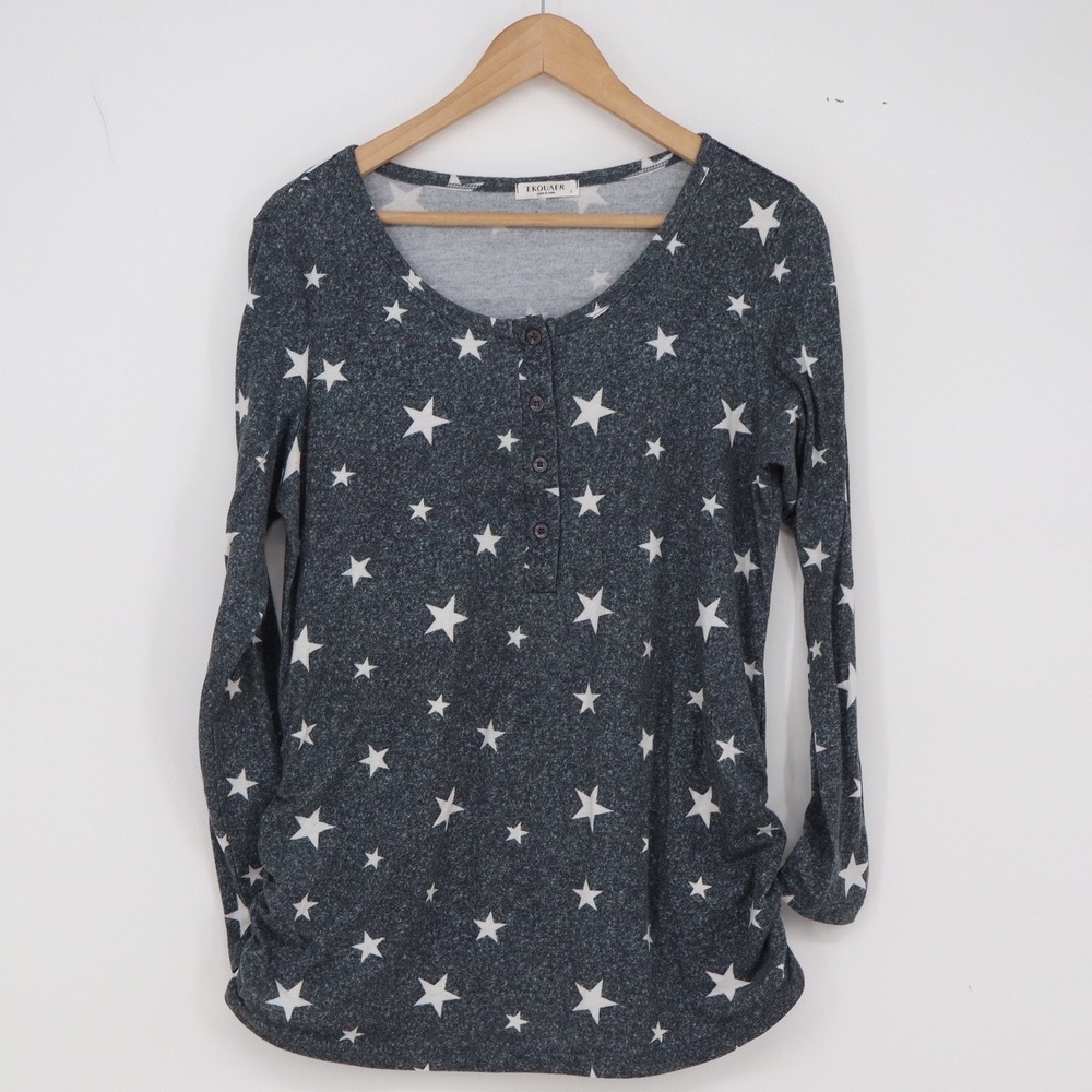 Ekouaer Pajama Set Womens L Star Print Gray Henley Leggings Long Sleeve